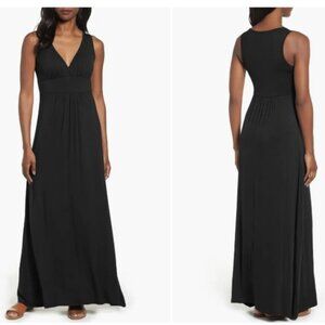 Loveappella V-Neck Jersey Maxi Dress Black S